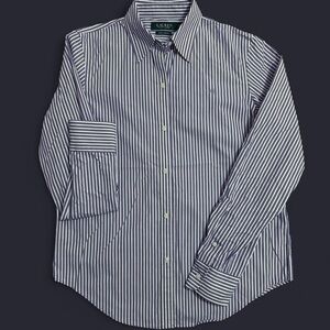 Ralph Lauren Women's Purple and White Striped Button Down Shirt 100% Cotton